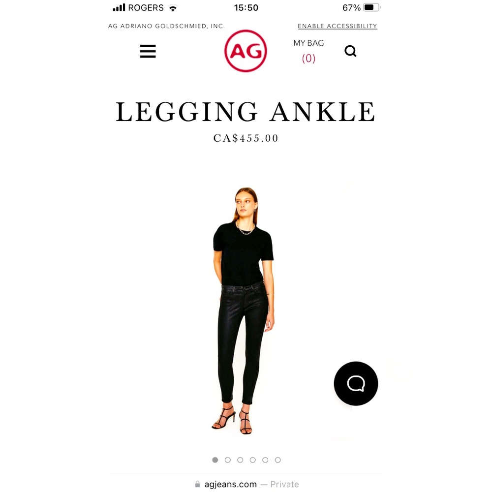 AG Adriano Goldschmied Legging Ankle Leatherette Black 26 (coated jean)